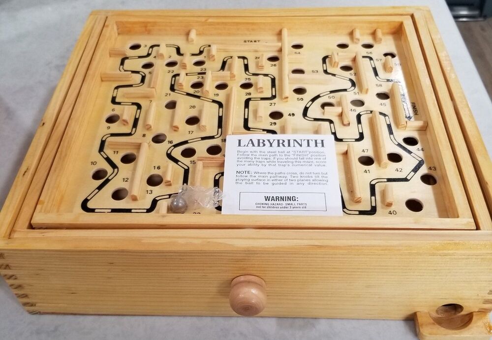 1998 Cardinal Wooden Labyrinth Game w/ Original Box • Solid Wood